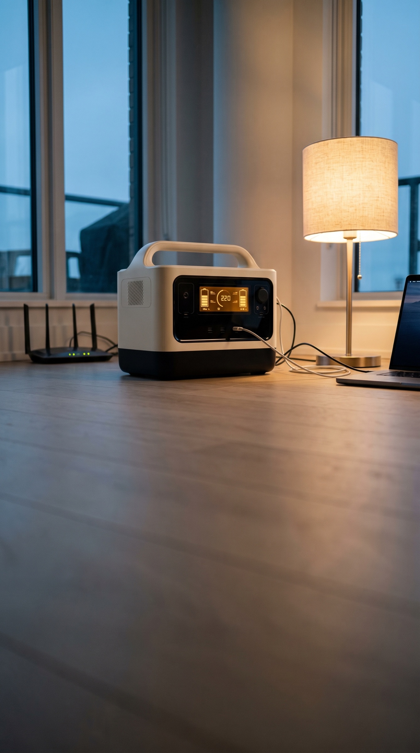 NexvoGrid Pro700 taşınabilir güç kaynağı, ev ortamında modem ve dizüstü bilgisayara enerji verirken