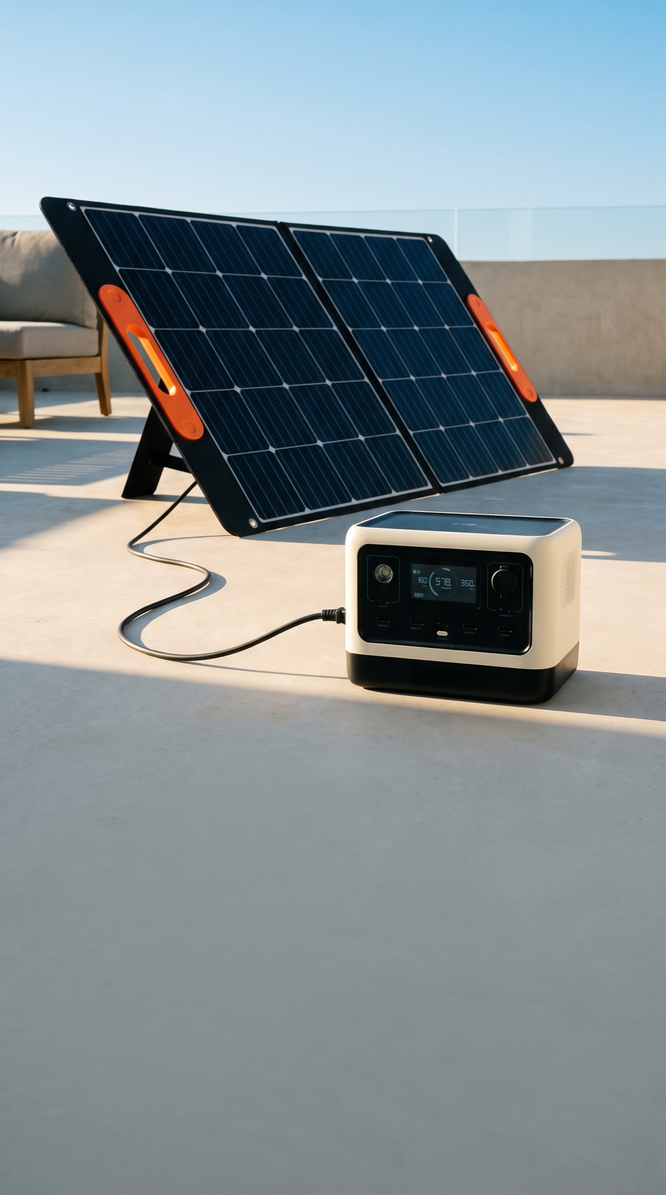 NexvoGrid katlanabilir solar panel, güneş altında Pro700’ü şarj ederken